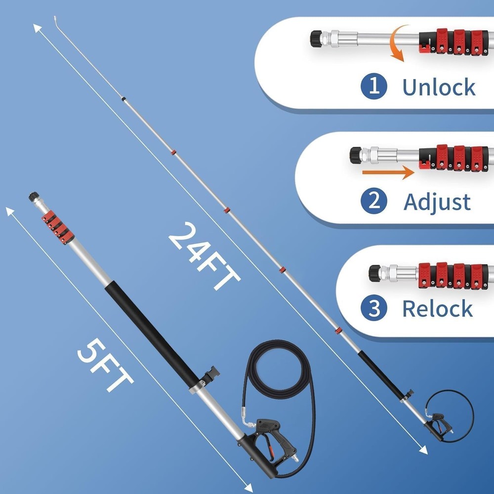 High-Performance 24FT Telescoping Wand Kit - Durable & Efficient Cleaning System