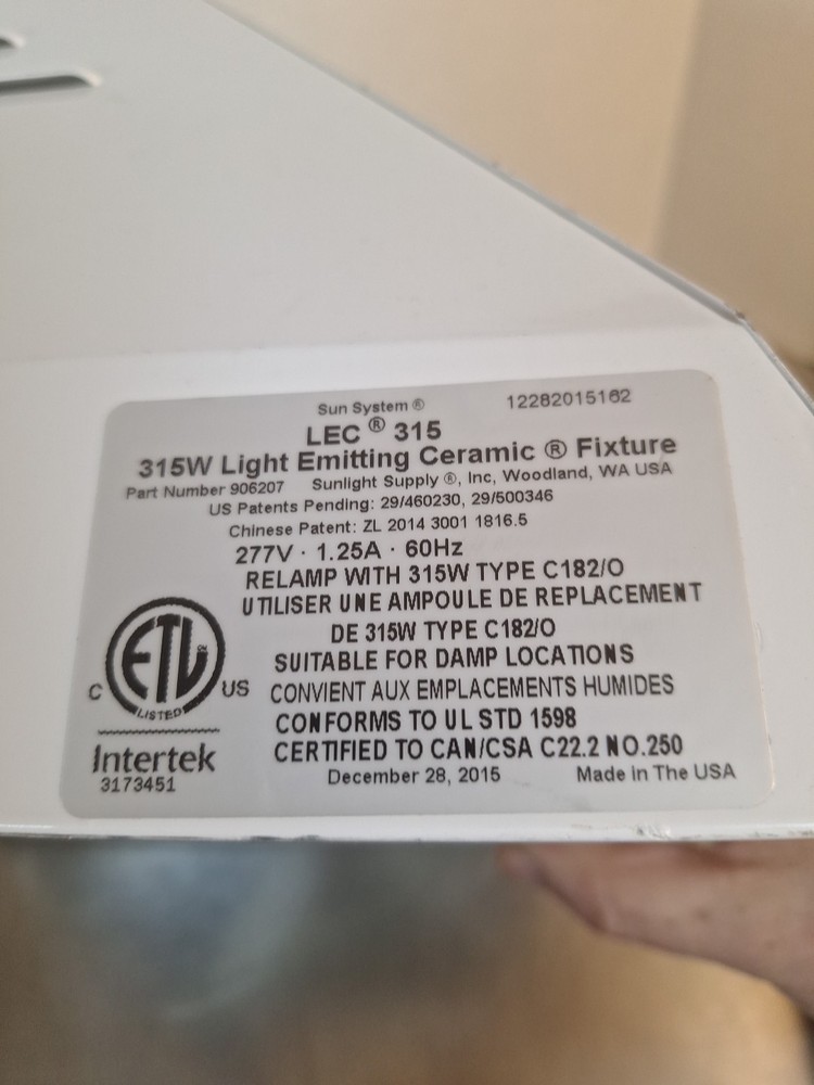 Sun System 315W LEC 120V W/ Bulb