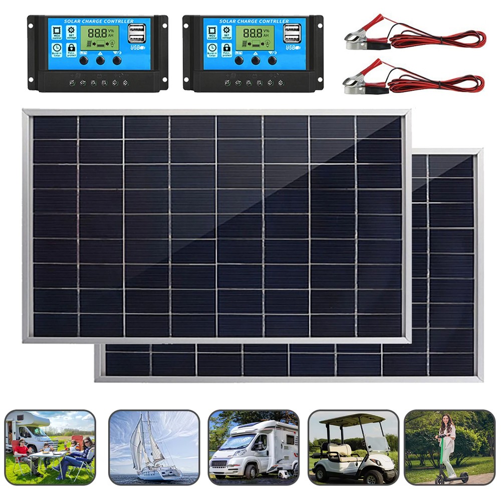 2Packs 100A Solar Panel Kit 12V Battery Charger with Controller Caravan Boat