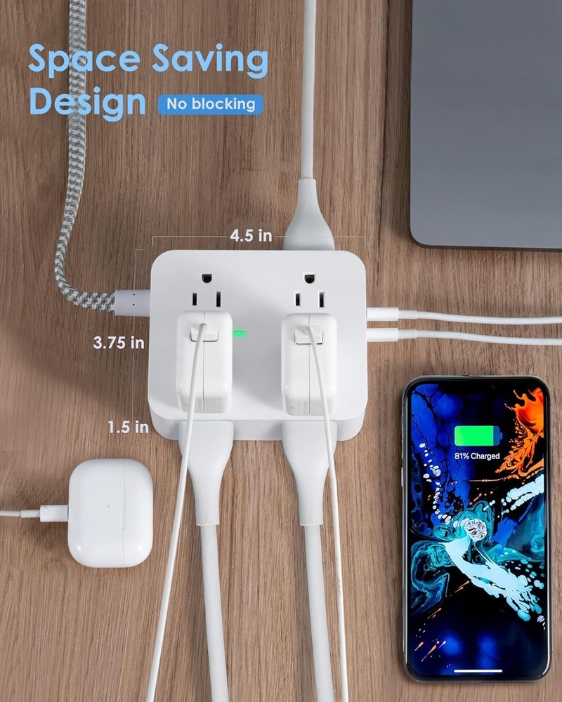 6Ft USB-C Surge Protector Power Strip with 8 Outlets - Fast Charging Solutions