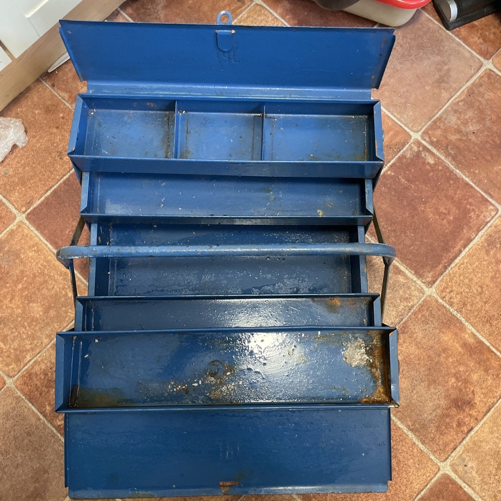 Vintage Tool Box Blue Metal 3 Level