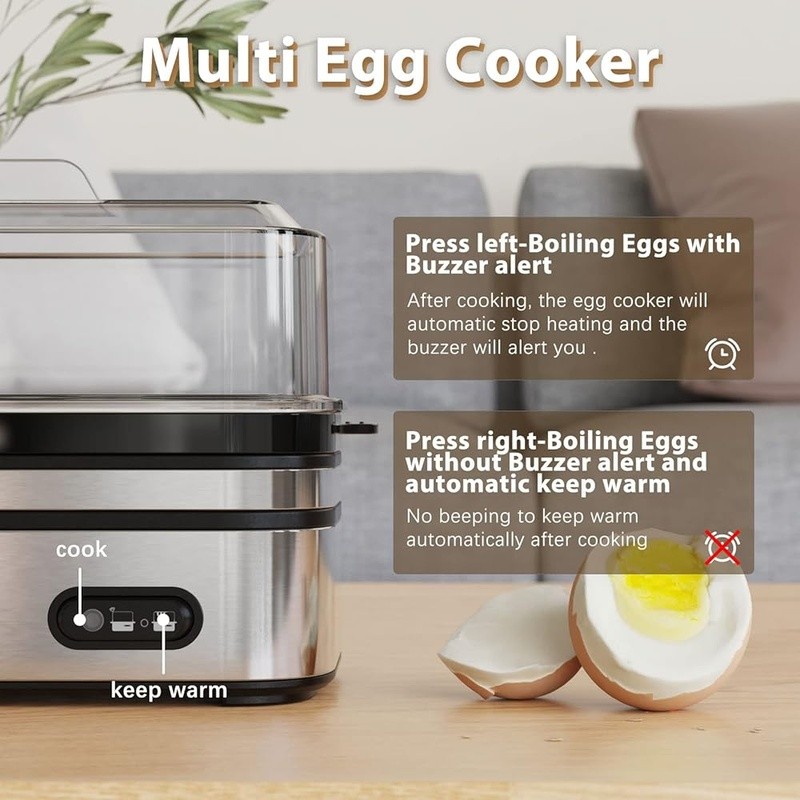 Multi Functional Egg Cooker Boiled Poached Scrambled Eggs W/ Easy Clean Trays US