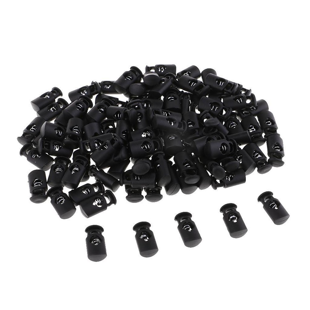 100pcs Black Single Hole String Cord Lock Toggle Spring Clasp Stop 100pcs 20mm