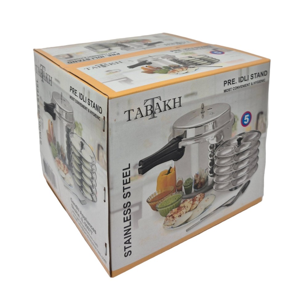 Tabakh Stainless Steel 5-Rack Idli Stand, Medium, Silver