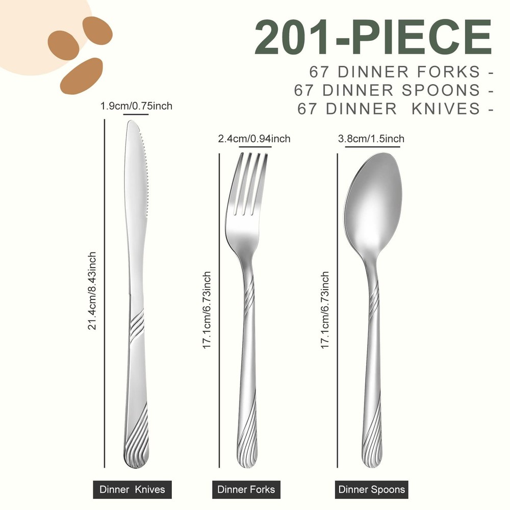 201 Pcs Thin Silverware Set Stainless Steel Flatware Sets Service for 67 Silv...