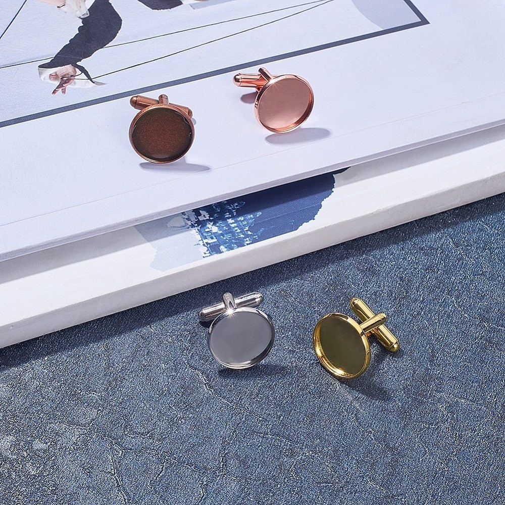 1box 24pcs Rack Plating Brass Cuff Button Cufflink Findings Cabochon Settings
