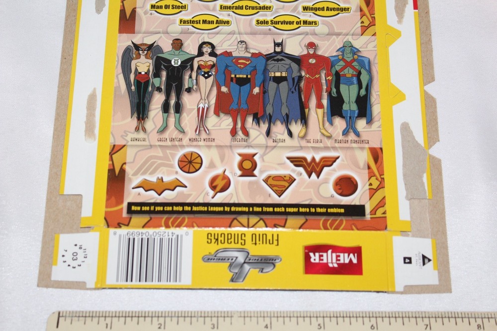 2002 Justice League Fruit Snacks Cartoon Network Empty Meijer Display Box Candy