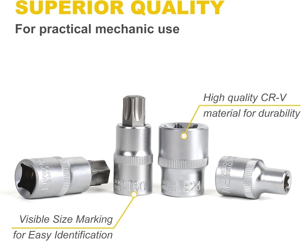 19-Piece 1/2” Drive E-Torx Socket Set & Torx Bit Socket Set W/ Storage case