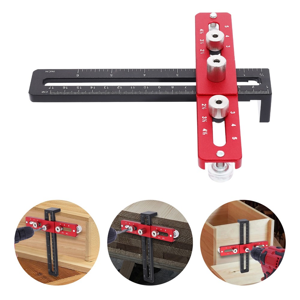 Drilling Positioning Guide Ruler Tool Adjustable Woodworking Drill Guide