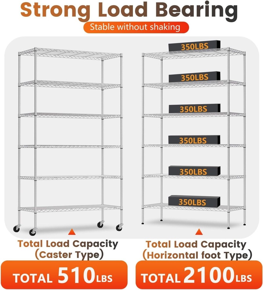 Chrome Wire Storage Shelf - 6 Tiers, Adjustable & Mobile, Ideal for Garage