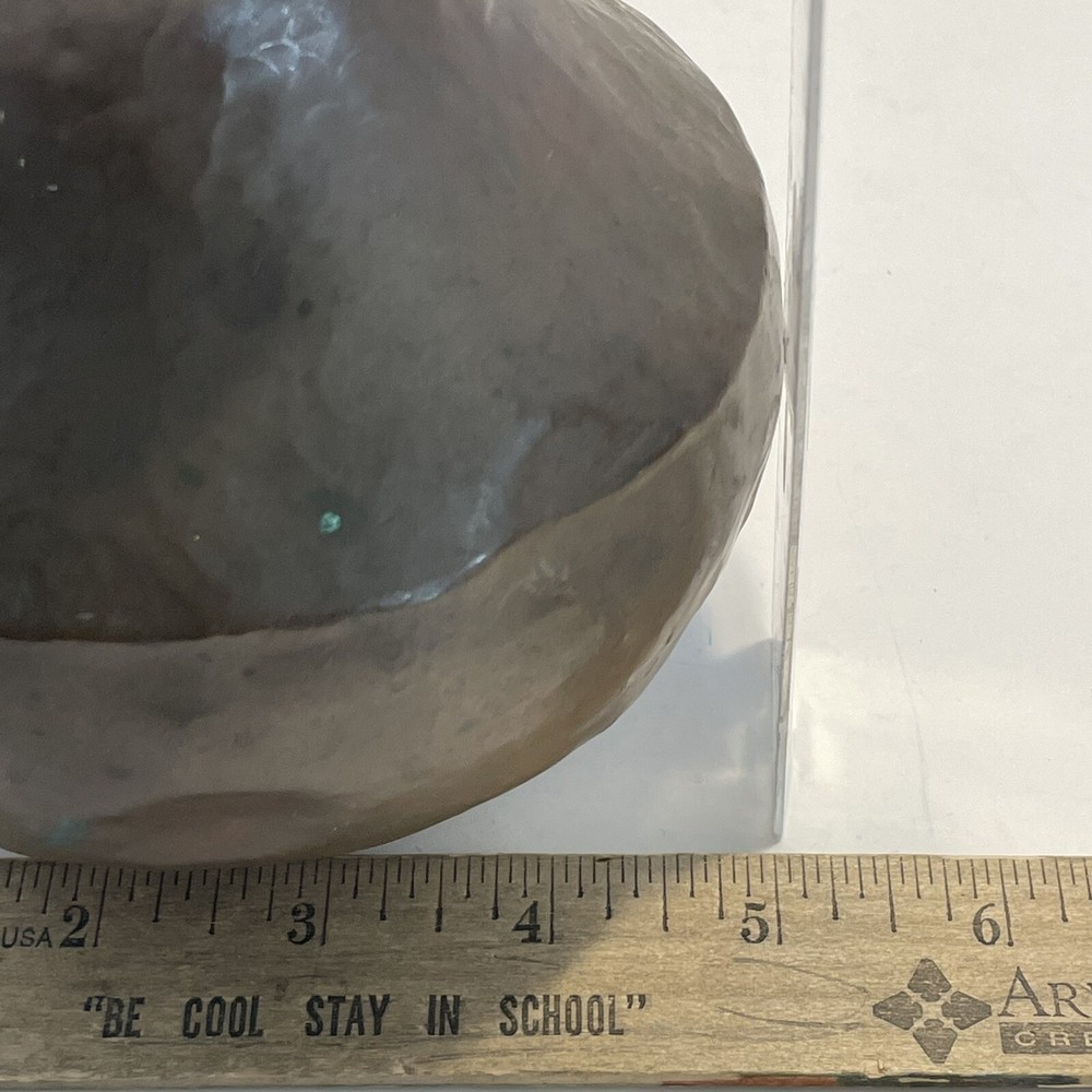 Antique Hammered Copper Pitcher Scrolled Riveted Handle Primitive Jug Dents 6"