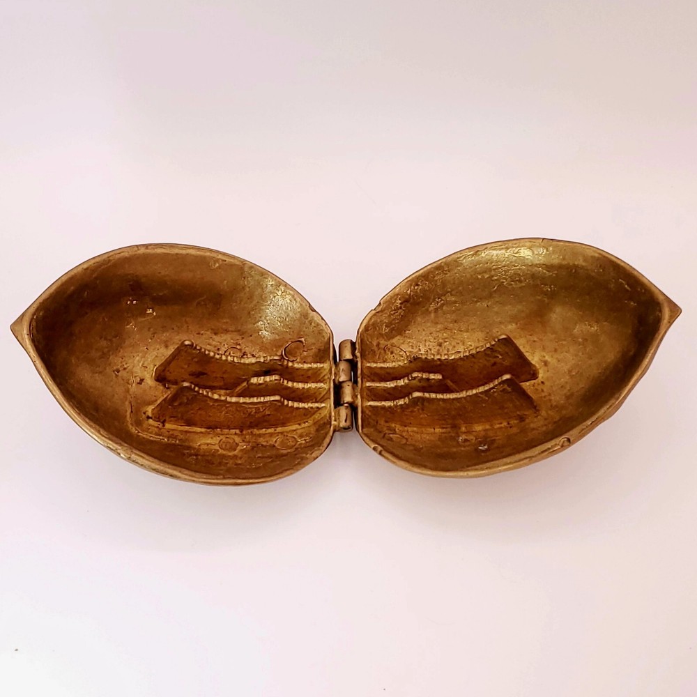 Vintage Heavy Solid Brass Walnut Shaped Nutcracker