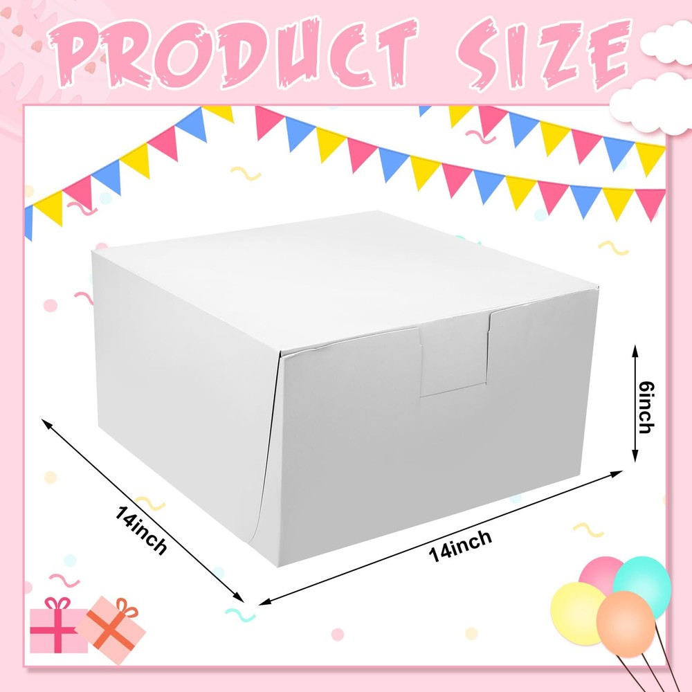 10 Pcs Large Cake Box White Non Window Corner Lock Bakery Box Square Cardboar...