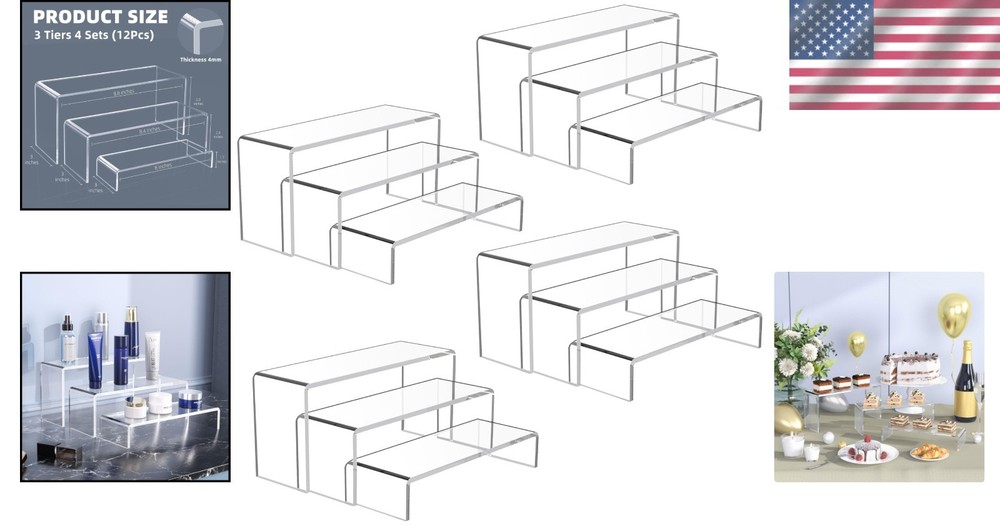 Stackable Acrylic Display Risers - 12 Pcs for Showcasing Desserts & Figures