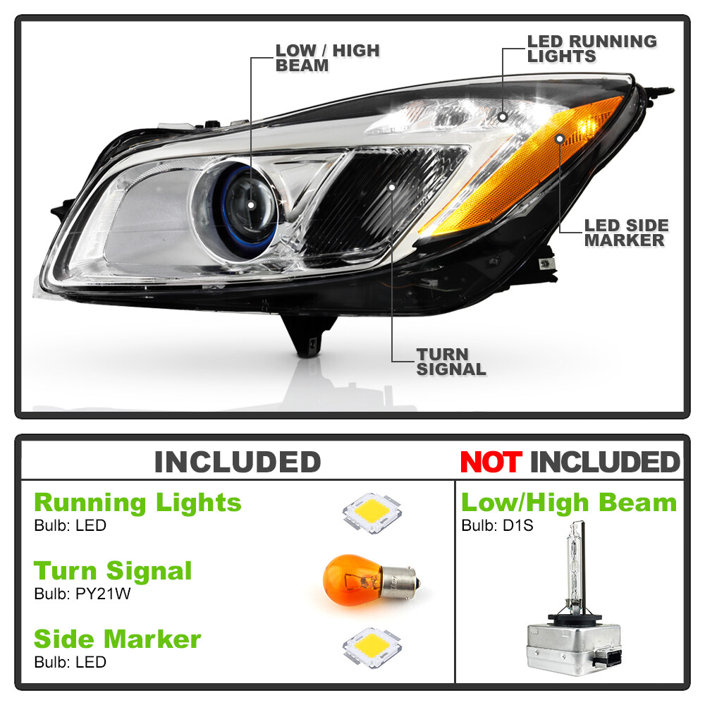 2012-2013 Buick Regal HID/Xenon Type w/Blue Ring Projector Headlight - Driver