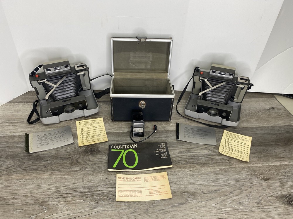 Pair of Polaroid Land Camera  Countdown 70 With Case & Flash *Untested*