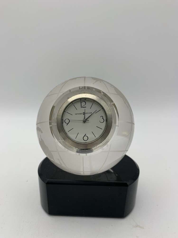 HOWARD MILLER MINIATURE  ETCHED GLOBE CRYSTAL CLOCK - Needs Battery