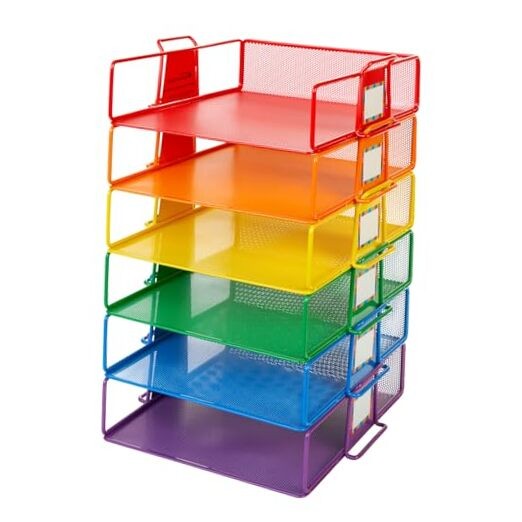 Stackable Letter-Size Wire Rack - 6 Colors Primary, 6 Trays