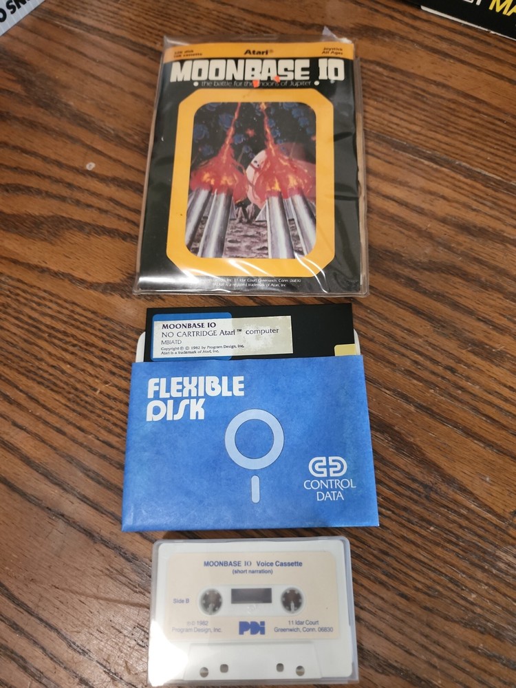 Vintage Atari CASSETTE & DISK Game MOONBASE 10 1981 Program Design Inc.