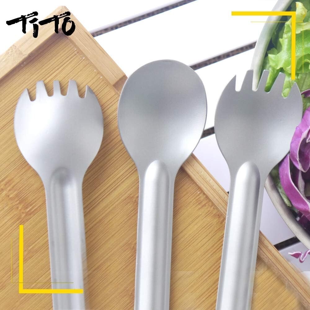 Ultralight Long Handle Spork & Spoon - Eco-Friendly Titanium Flatware Set