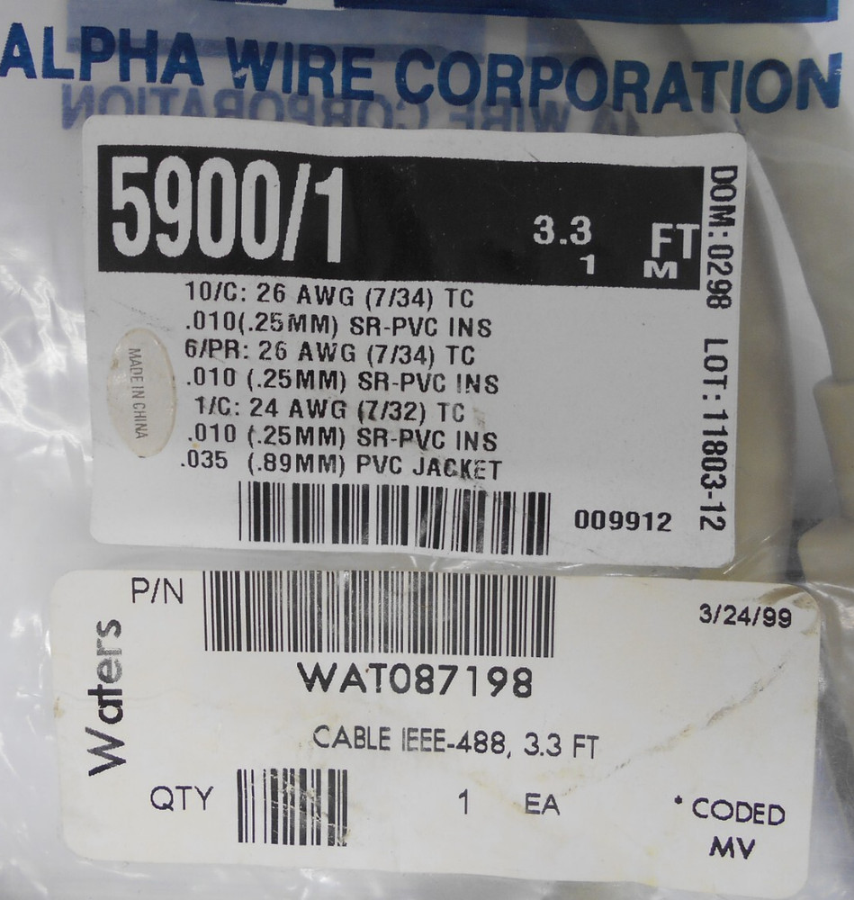 Waters WAT087198 Cable IEEE-488 3.3 FT, 5900/1