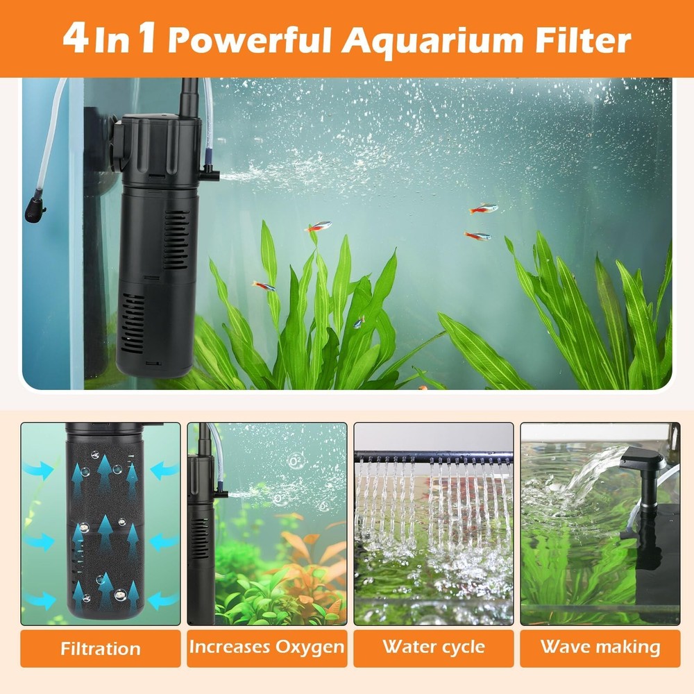 hygger Aquarium Internal Filter for 30-80 Gallon Tank, Flow Rate Adjustable 4...