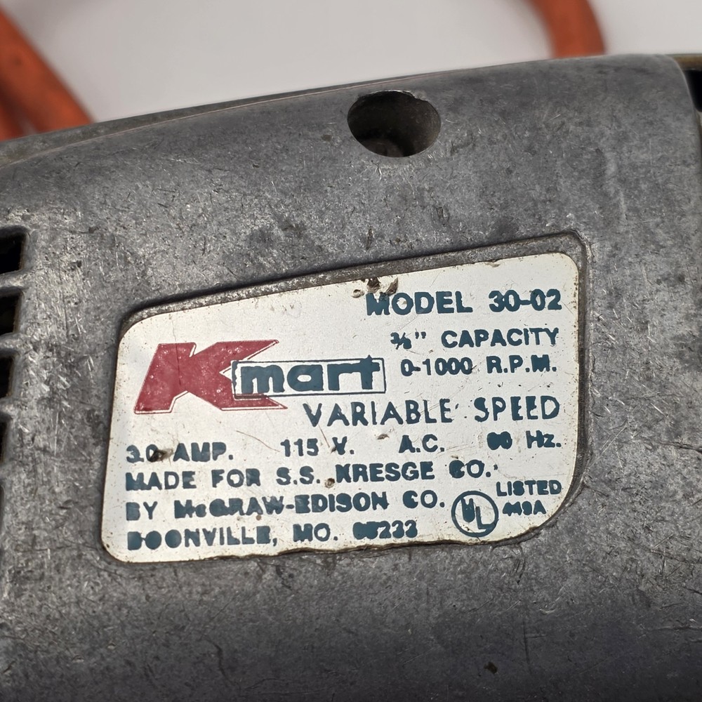 Vintage Kmart Variable Speed Drill 3.0 Amp Model 30-02