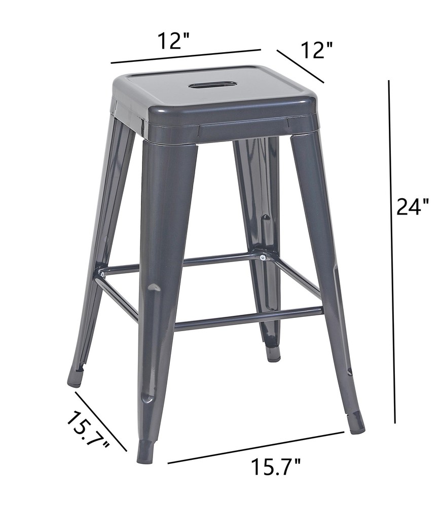 24 Inch Counter Height Stool, Backless Metal Bar Stools Set of 2, Non-Stackabl