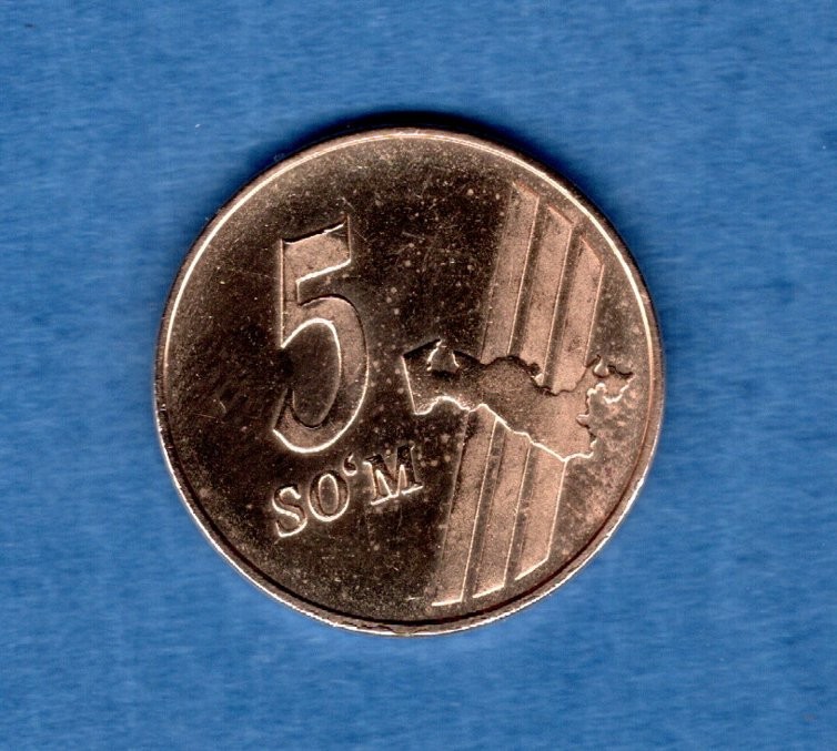 UZBEKISTAN  -  5 SO'M coin  -  2001  (w/ error)