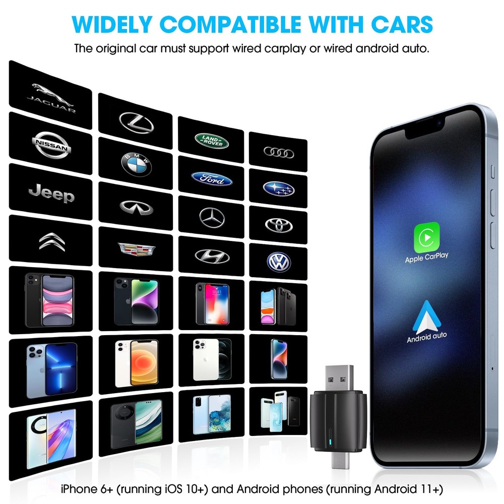 Wireless CarPlay Android Auto Adapter: 2 in 1 Car Dongle with USB Type-C...