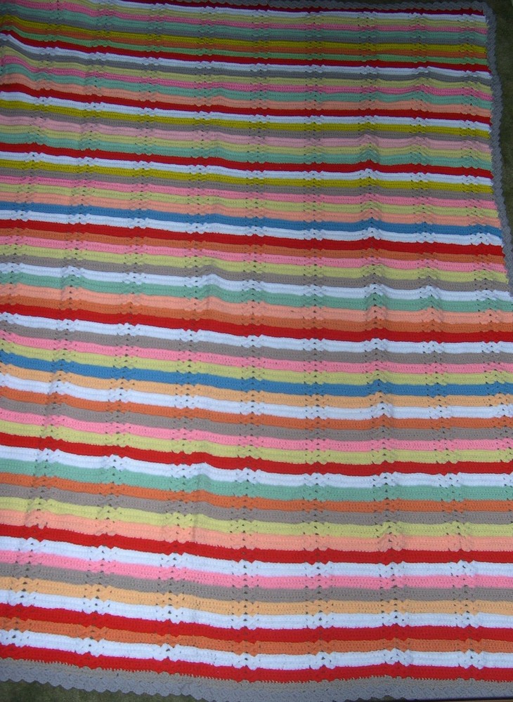 Handmade Crochet Afghan Multi-color 74" x 56"