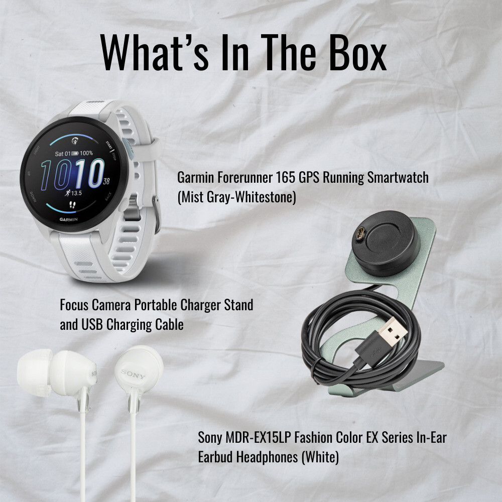 Garmin Forerunner 165 GPS Mist Gray Whitestone Running Smartwatch Bundle