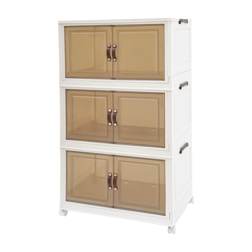 3PCS Foldable Storage Cabinets, Stackable Storage Containers w/ Wheels