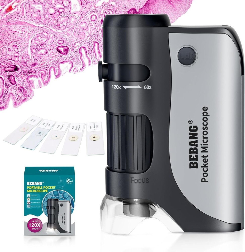 BEBANG Pocket Microscope,60X-120X Handheld Mini Microscope Black(60X-120X)