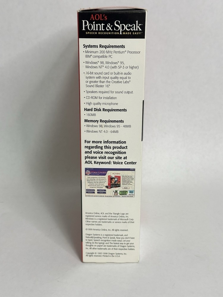 AOL's Point & Speak Speech Recognition |Dragon Systems headset software dummies