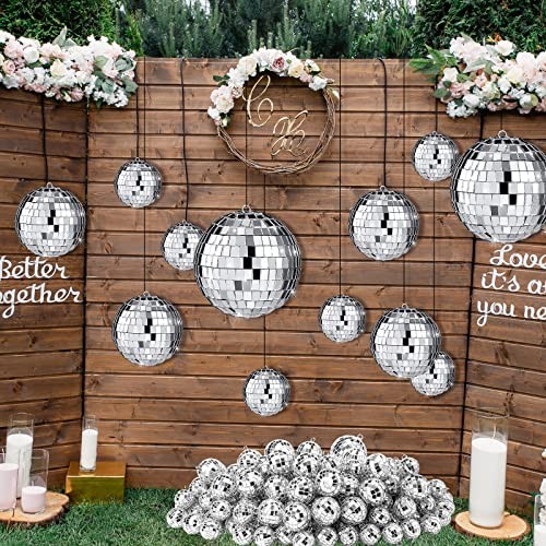 100 Pcs Mirror Disco Balls Bulk Assorted Silver Hanging Disco Ball Decor for