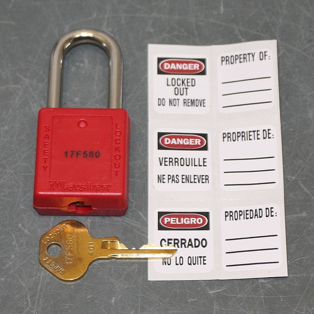 (20) Master Lock Lockout Padlocks 410KAREDLZ1, Keyed Alike, Red Plastic, Pad