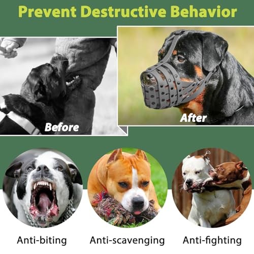 Pitbull Muzzle, Lightweight Basket Muzzle for M [Snout Cir: 9.75"-11"] Grey