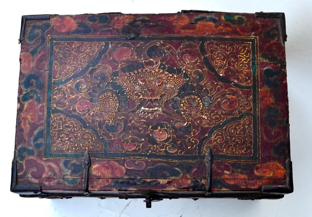 Antique Tibetan Leather Painted Trunk