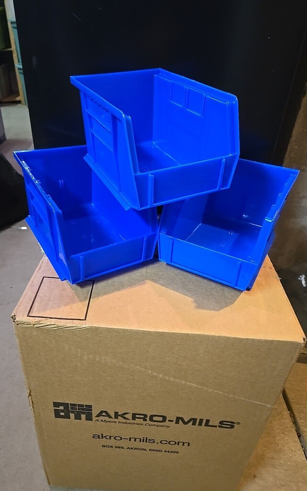 12 PACK AKRO MILS 30237BLUE PLASTIC STACKABLE STORAGE ORGANIZER BIN 9” X 6” x 5”