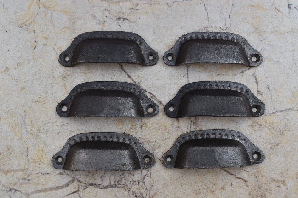 6 Pcs Vintage Cast Iron Cup Pull Handle Rustic Cabinet Kitchen Drawer Handle