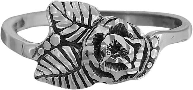 Sterling Silver Diamond Cut Lone Rose Ring