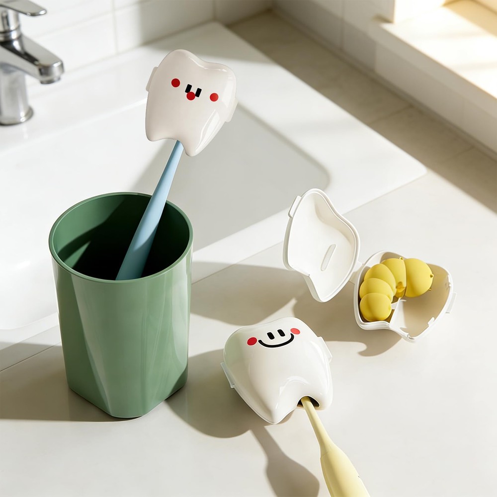 Built-In Caterpillar-Shaped Toothpaste Compartment Tooth-Shaped Toothbrush He...