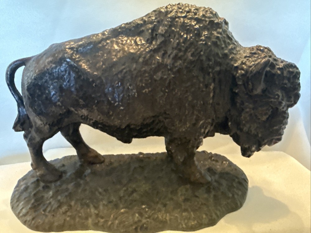 Vintage Cast Iron Bison On Platform Doorstop