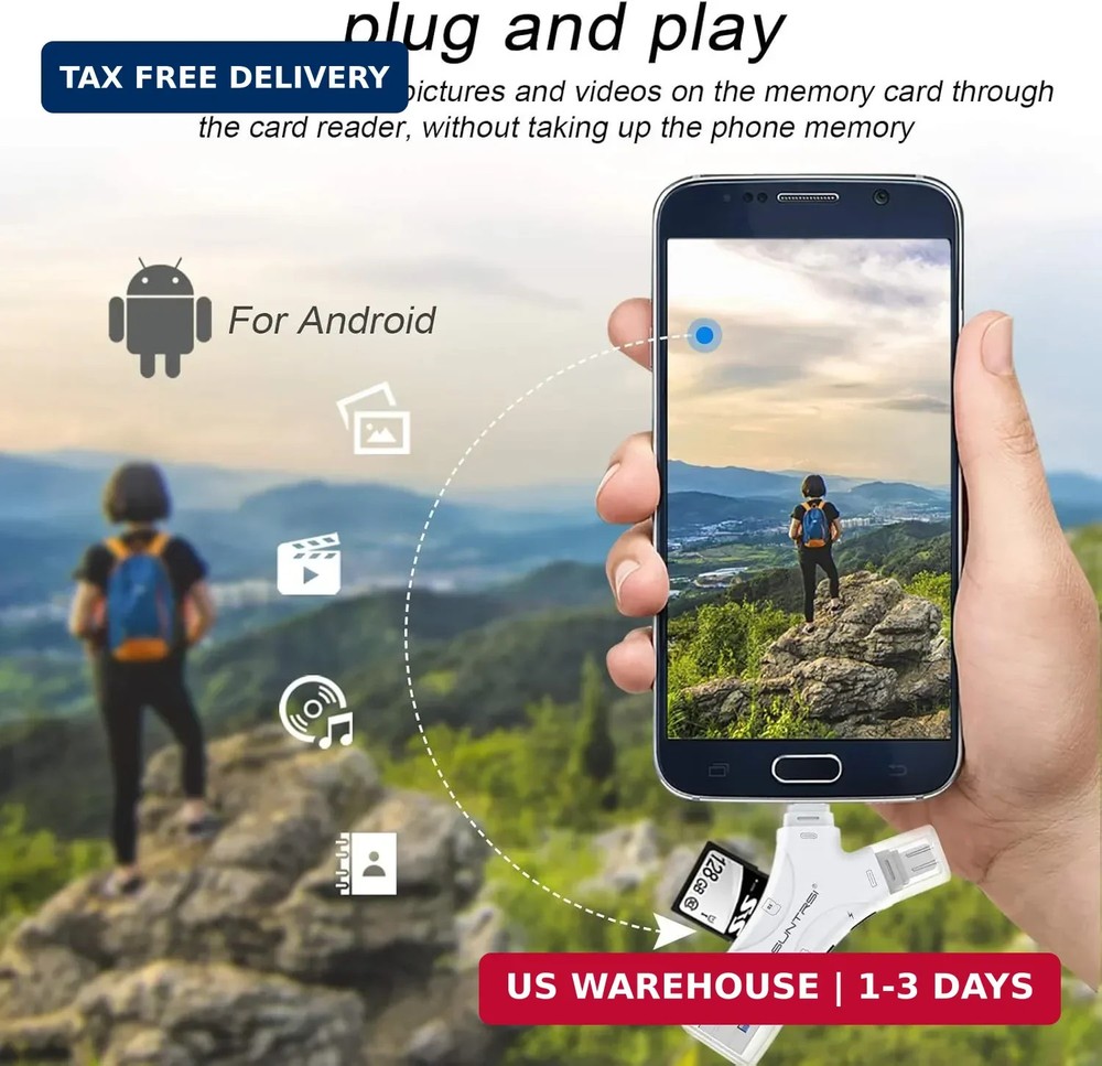 SD Card Reader for iPhone/ipad/Android/Mac/Computer/Camera,4 in1 Micro SD Card R