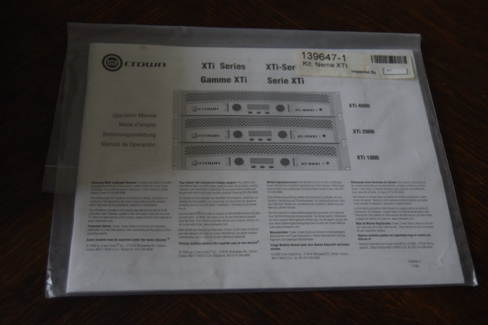 Crown XTI Amp Owner's Manual