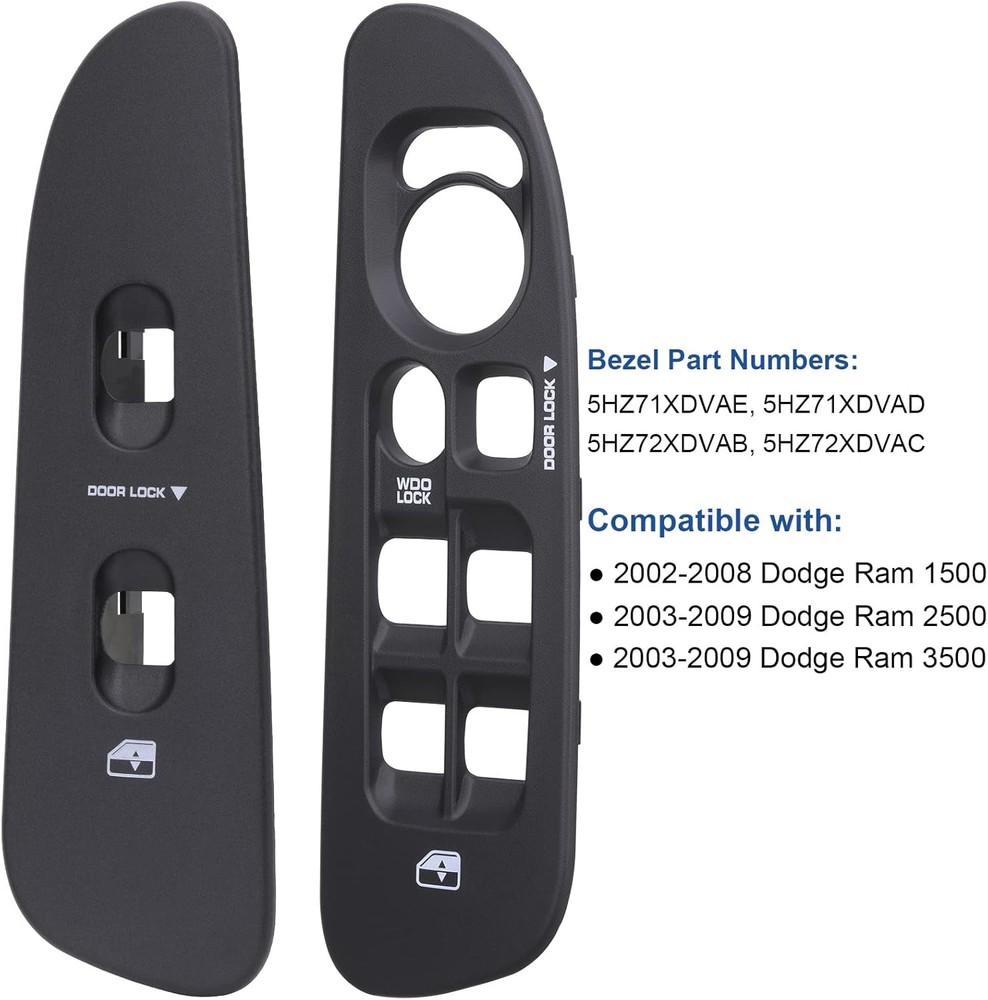 Window Control Switch Bezel Panel for 2002-2009 Dodge Ram Driver & Passenger Doo