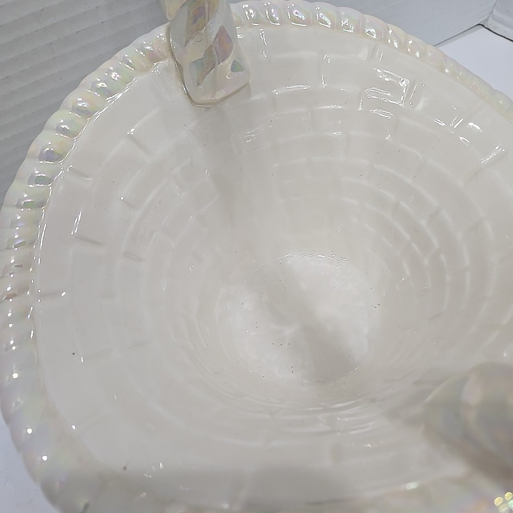 Vintage Iridescent Easter Basket Ceramic Atlantic Mold 10" GREAT SHAPE!!!