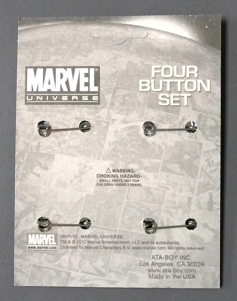 Marvel Universe Four Button Set: Cap, Hulk, Iron Man, Avengers Logo-ATA-BOY 2011