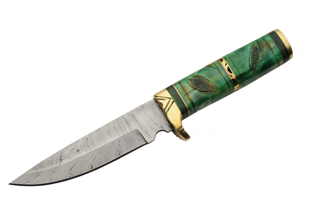 New Damascus Brass Forest Hunter Fixed Blade Knife DM1345